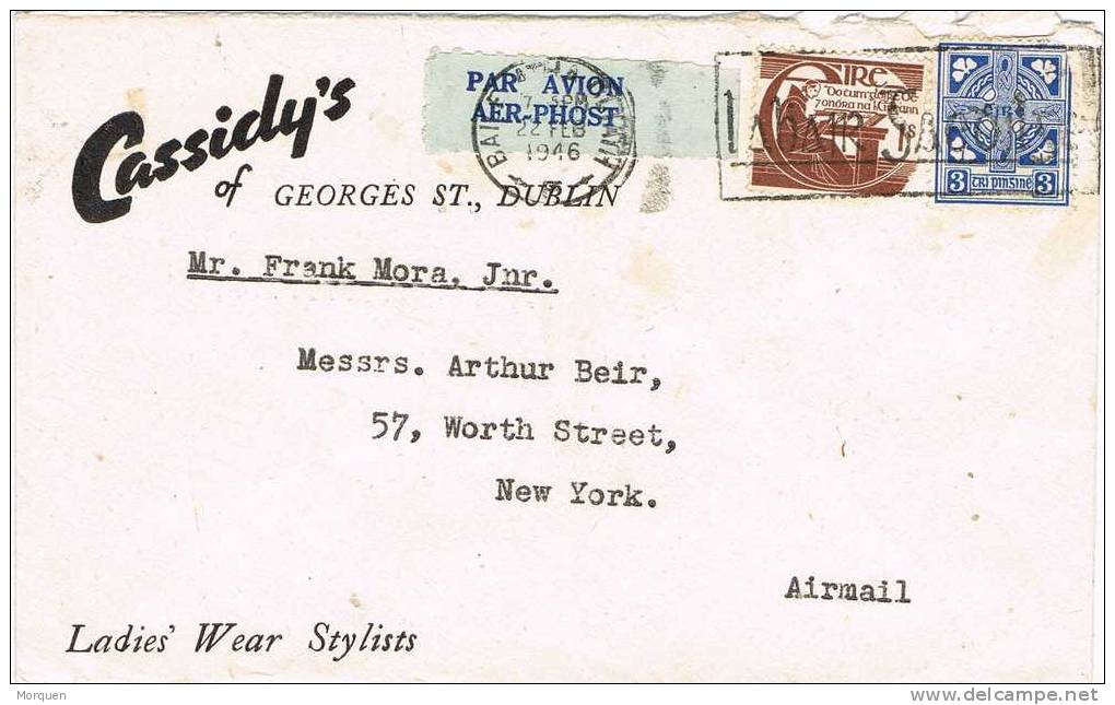 Carta Aerea DUBLIN (Irlanda) 1946. Baile Atha Cliath - Lettres & Documents