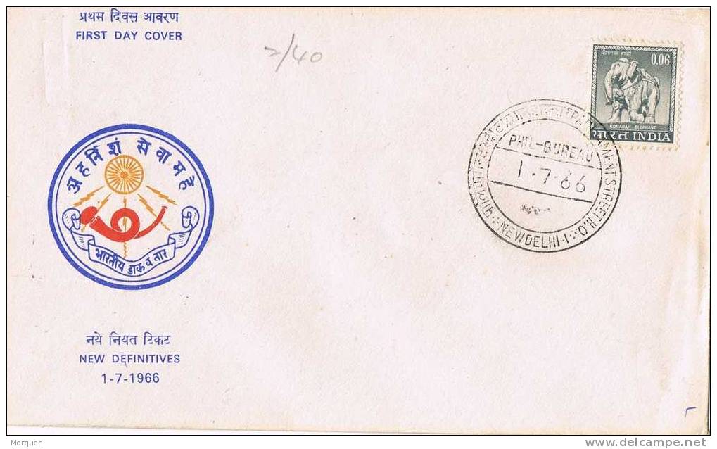 1553. F.D.C. NEW DELHI (India) 1966. Elephant - Olifanten