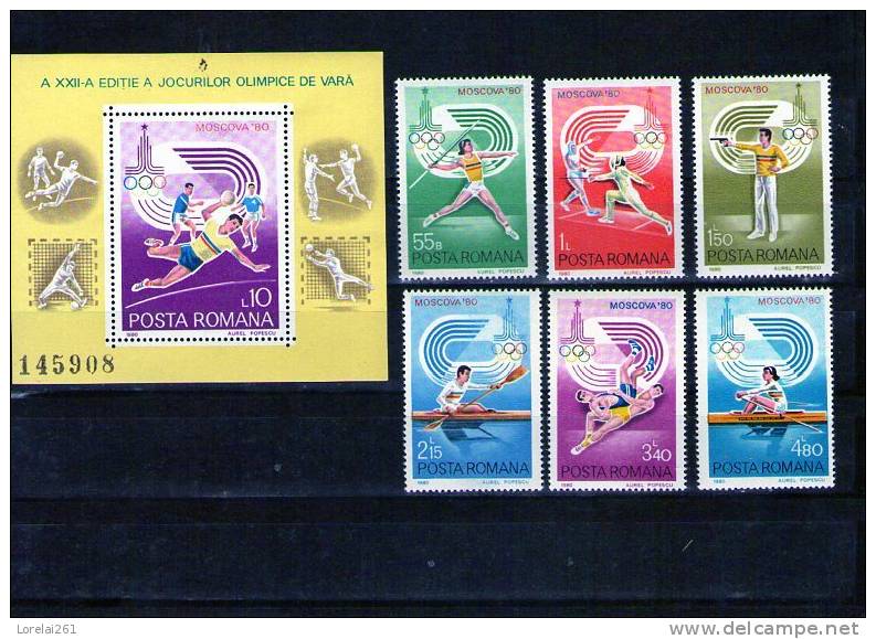 1980 J.O. MOSCOVA YV= 3289/3294+BLOC 144 MNH - Unused Stamps