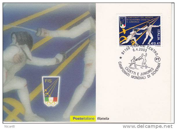 Trapani 4/13 Aprile 2003 -Campionati Mondiali Di Scherma Cadetti E Juniores - Poste Italiane - Schermen
