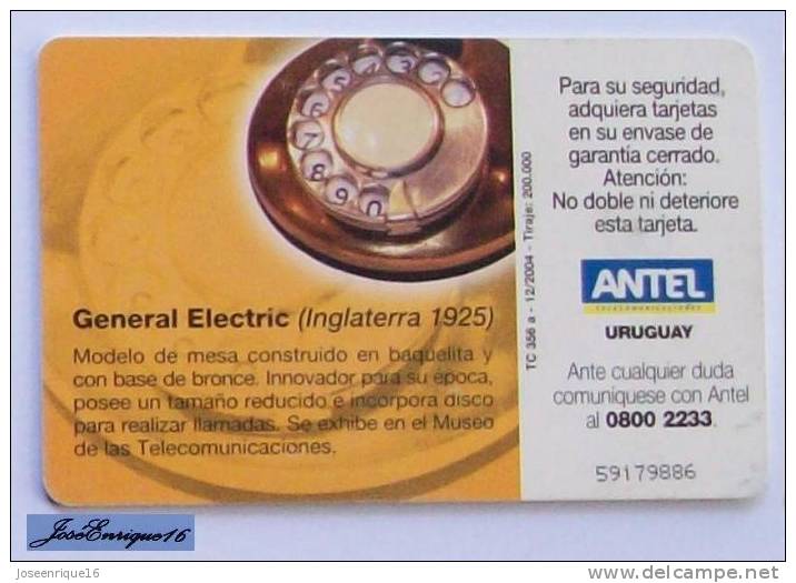 TC 356a TELEFONO ANTIGUO, OLD PHONE. GENERAL ELECTRIC (INGLATERRA - ENGLAND - ANGLETERRE  1925) - Uruguay