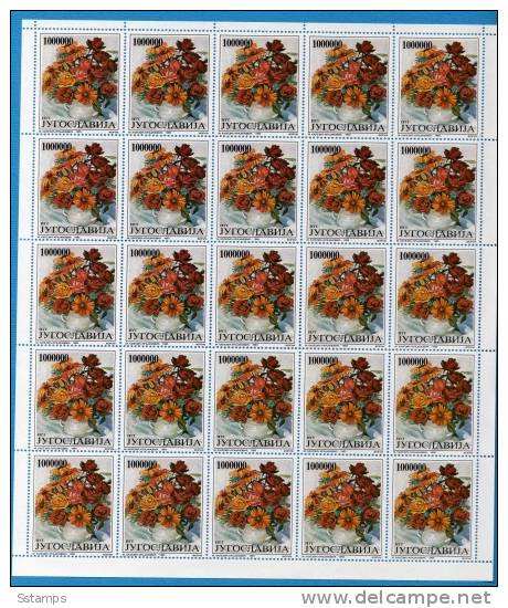 JUGOSLAVIA 1993 EXTRA OFFER FLORA ARTE 25 SETS  CATALOG PRICE 150 EURO NEVER HINGED - Blocks & Sheetlets