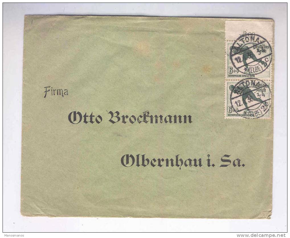 312/15 - ALLEMAGNE Reich -  Lettre TP Jeux Olympiques De Berlin 1936 Bord De Feuille - Cachet ALTONA Elbe - Zomer 1936: Berlijn