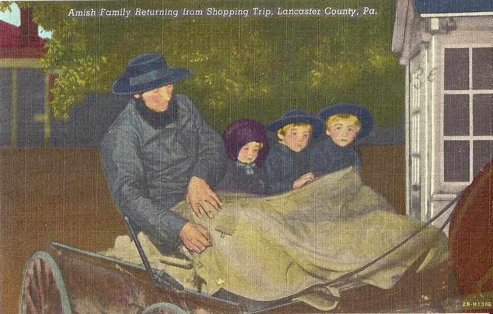 ETATS UNIS.PENNSILVANIA.AMISH FAMILY RETOUENINGFROM SHOPPING TRIP.LANCASTER COUNTY - Lancaster