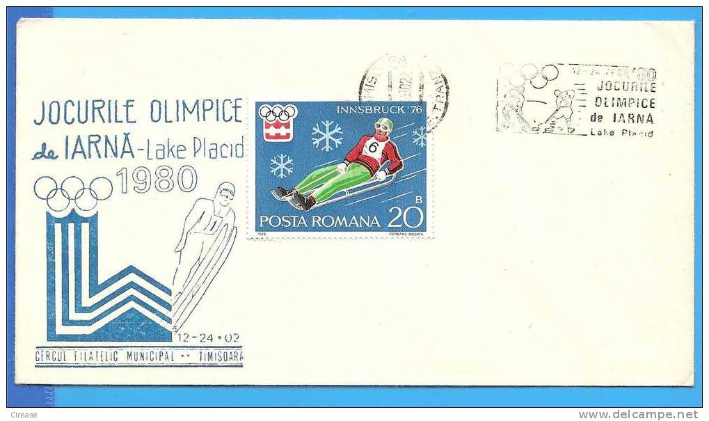 ROMANIA  Cover 1980 . Ice Hockey. Lake Placid Olympics Stamp Advertising - Hockey (sur Glace)