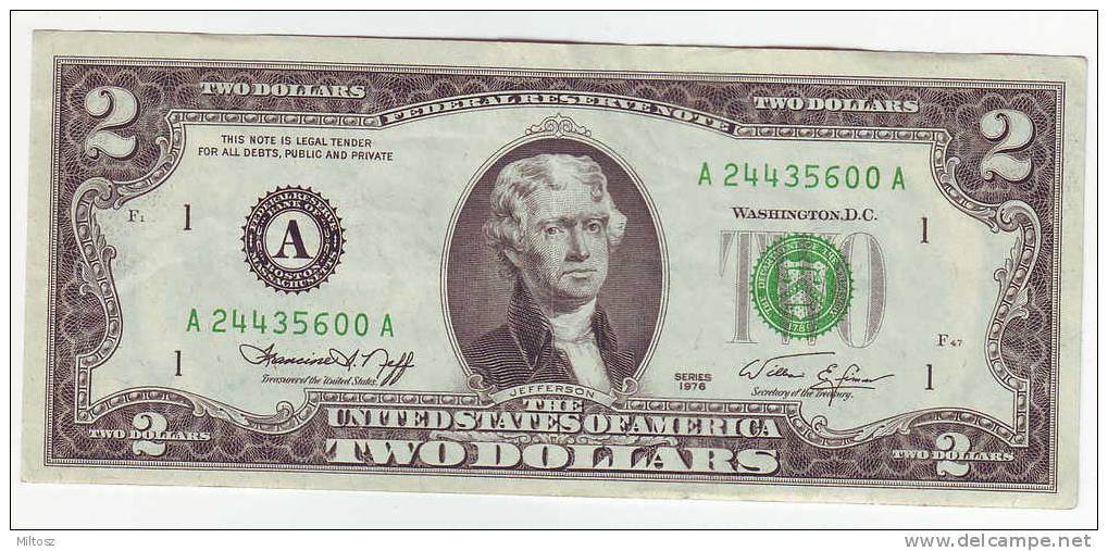 U.S.A. 2 Dollars Banknote 1976 U.S. Bicentennial - Federal Reserve Notes (1928-...)