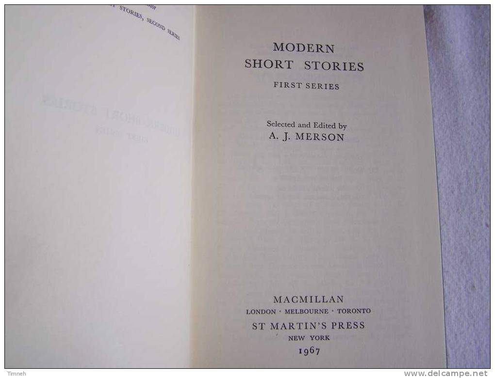 MODERN SHORT STORIES-first Series-by A.J.MERSON-1967-MACMILLAN -Buck-Coppard-Jacobs-Walp Ole-O'Connor-Galsworthy- - Other & Unclassified