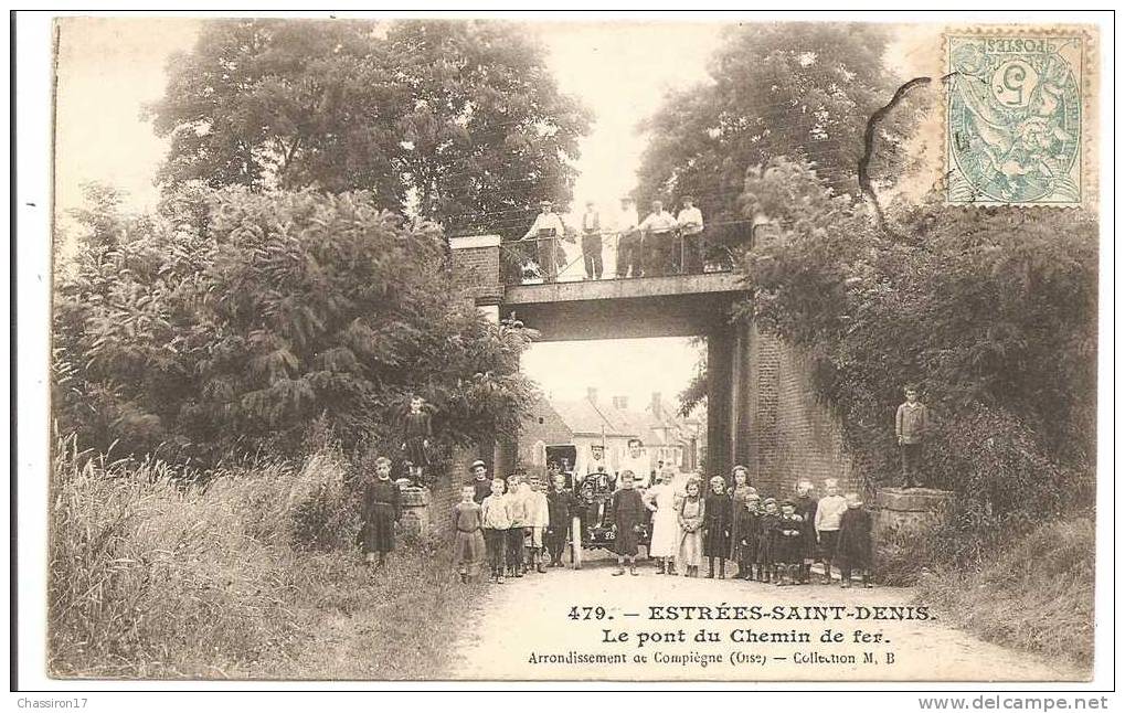 60 -  ESTREES-ST-DENIS  - Le Pont De Chemin De Fer -  Animée Les Enfants Entourent Une Voiture, Les Papas En Hauteur - Estrees Saint Denis