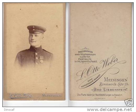 Meiningen, Germany, Deutschland, CDV-Foto, Altes Portraitfoto Soldat Uniform Mit Orden, Photographie L. Otto Weber,1880s - Autres & Non Classés