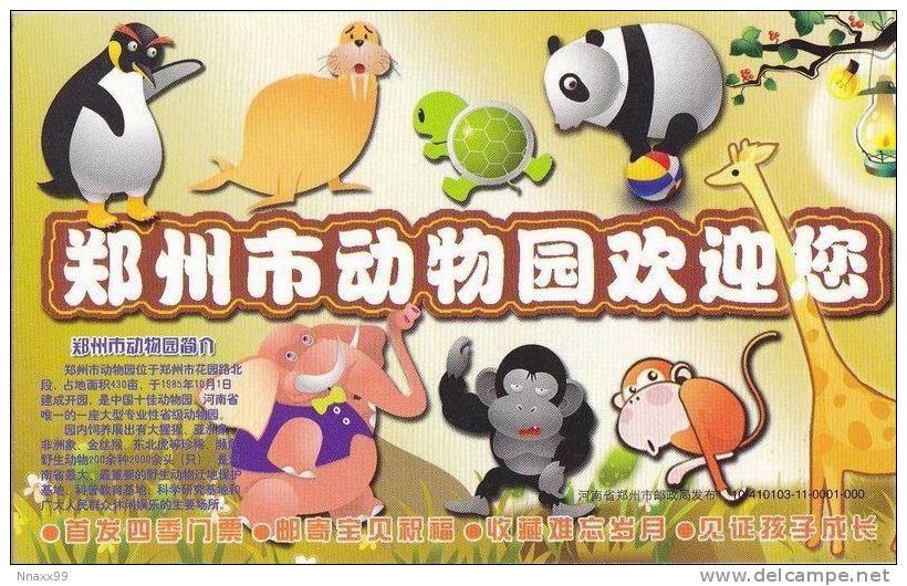 Elephant - Elephant, Turtle, Giant Panda, Walrus, Penguin, Gorilla, Monkey & Giraffe, Zhengzhou Zoo, China Prepaid Card - Elefanten