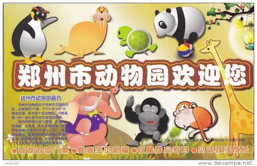 Elephant - Elephant, Turtle, Giant Panda, Walrus, Penguin, Gorilla, Monkey & Giraffe, Zhengzhou Zoo, China Prepaid Card - Elephants