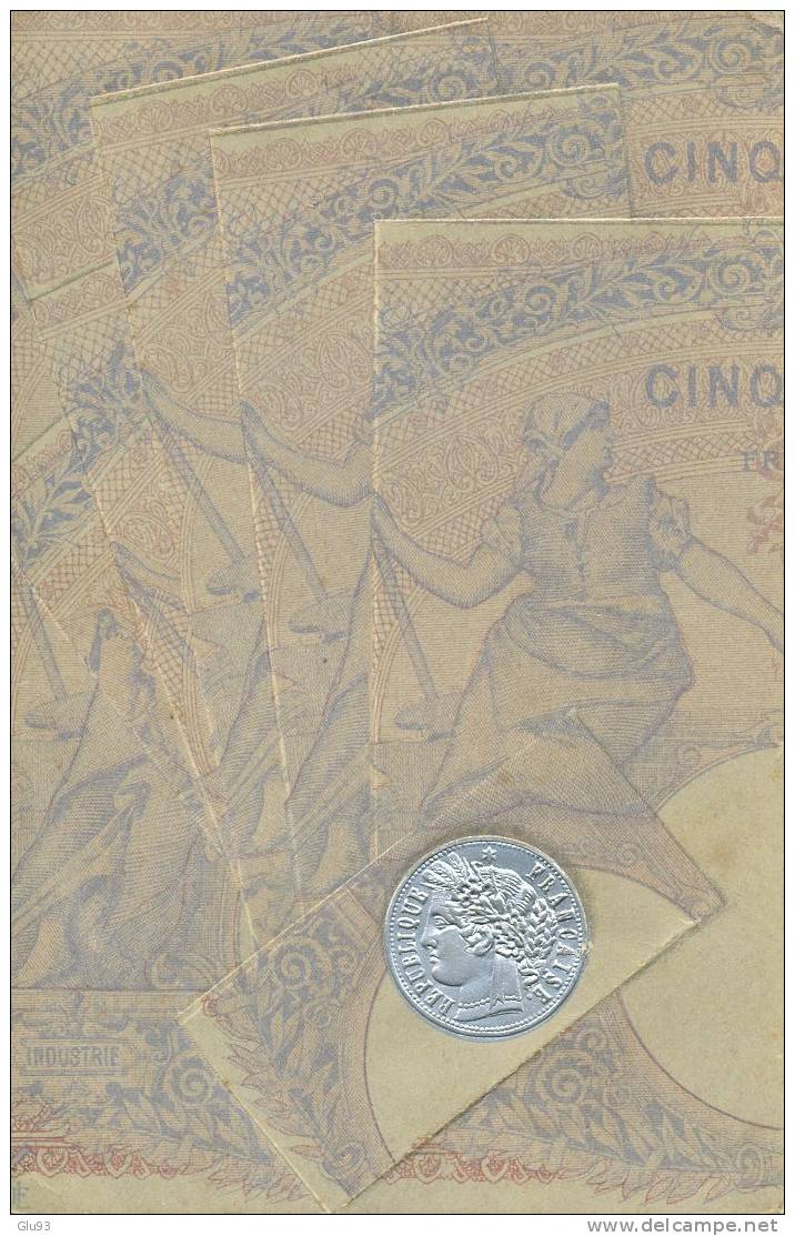 CPA - Monnaie - Repro Pièce République Française - Légers Reliefs - Repro Billet Cinq ... - Monedas (representaciones)