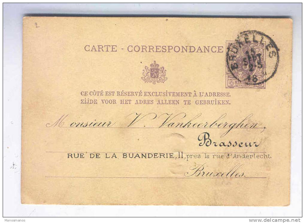 340/15 - BELGIQUE - Entier Postal Lion Couché - Repiquage Commande Vers Brasseur Vankeerbergen à BRUXELLES - Bières