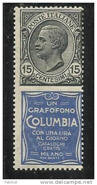 ITALIA REGNO ITALY KINGDOM 1924 1925 PUBBLICITARI COLUMBIA CENT. 15 MNH - Publicité