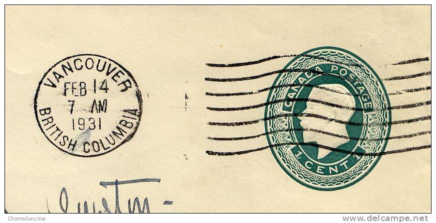 Canada Entier Postal Stationery Roi King George V Vancouver 1931 - 1903-1954 Könige
