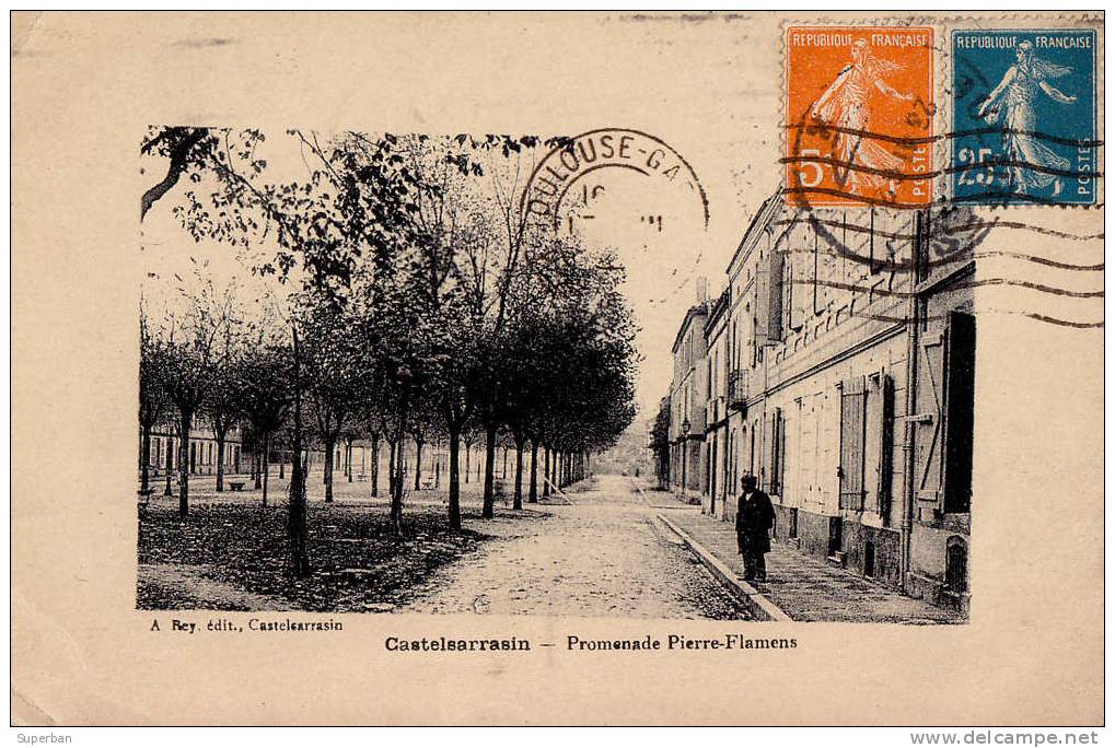 CASTELSARRASIN - PROMENADE PIERRE FLAMENS - CARTE POSTALE VOYAGÉE En 1922 - T.C.V. (e-600) - Castelsarrasin