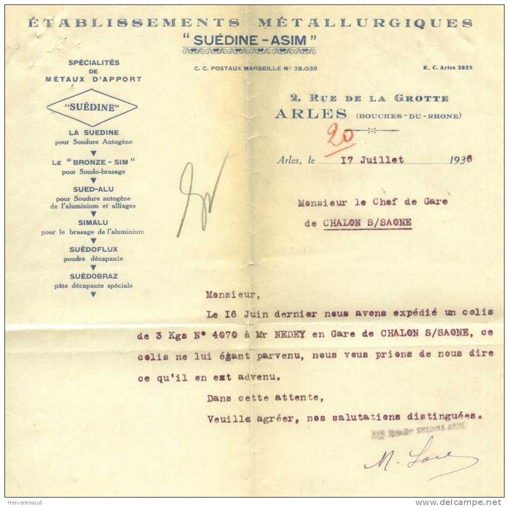 Paix 283 Sur Lettre Des Ets Suédine-Asim à Arles, Pour  Chalon-sur-Saône - 1932-39 Vrede