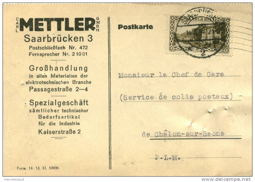Carte D'entreprise Mettler à Saarbrücken , Pour Chalon-sur-Saône - Other & Unclassified