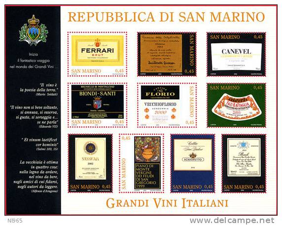 REPUBBLICA DI SAN MARINO - ANNO 2005 - BF GRANDI VINI ITALIANI - NUOVI MNH ** - Neufs