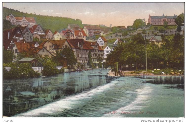 Calw (Baden-Wurttemberg) Germany, Nagold River & Town View,  On C1910s Vintage Postcard - Calw