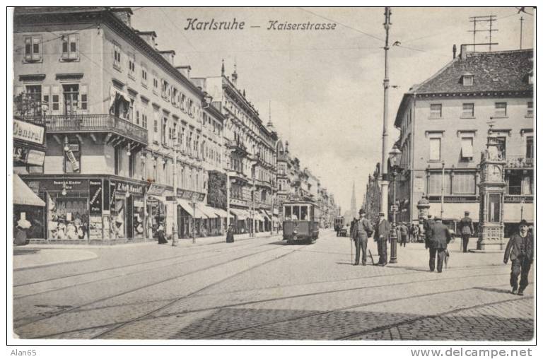 Karlsruhe Germany, Kaiserstrasse, Street Car, On C1900s Vintage Postcard - Karlsruhe