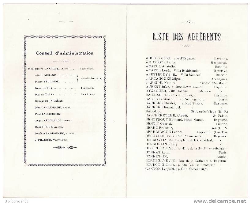 ASSOCIATION AMICALE DES ANCIENS ELEVES DE ST LEON-ST LOUIS DE CONZAGUE DE BAYONNE -7éme ASSEMBLEE GENERALE DU 26/11/1911 - Baskenland