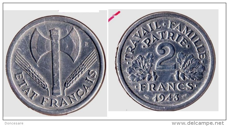 ** 2 FRANCS BAZOR 1943 ETAT TTB  **2F375 ** - Other & Unclassified