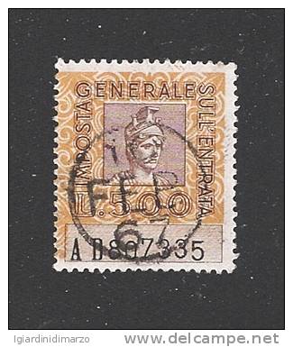 MARCA FISCALE - Marca Usata Del Valore Da Lire 500  - IMPOSTA GENERALE SULL' ENTRATA - In Ottime Condizioni. - Revenue Stamps