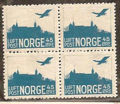 NorMi.Nr. 136I/ NORWEGEN -  1927, Flugzeug über Einer  Burg. 4-er Block ** - Neufs