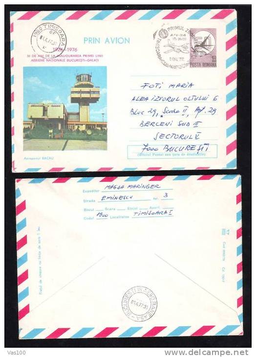 Romania 1977 Entier Postaux AIR PLANE FIRST FLIGHT TIMISOARA-BUCHAREST ,cod 82/76. - Sonstige (Luft)