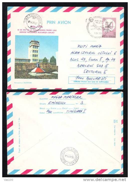 Romania 1977 Entier Postaux AIR PLANE FIRST FLIGHT TIMISOARA-BUCHAREST ,cod 90/76. - Sonstige (Luft)