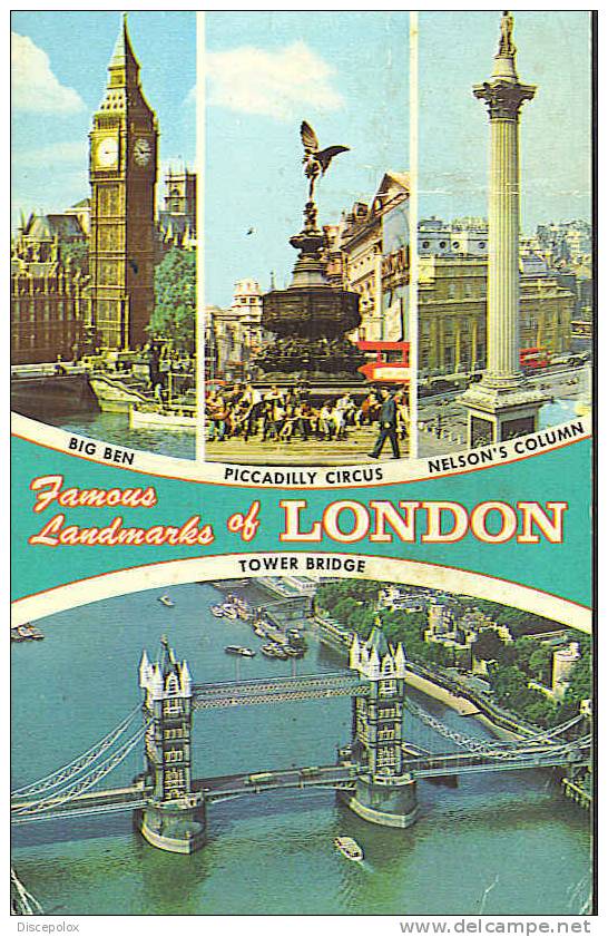 A1242 London - Big Ben - Piccadilly Circus - Nelson's Colums - Tower Bridge /  Viaggiata - Piccadilly Circus