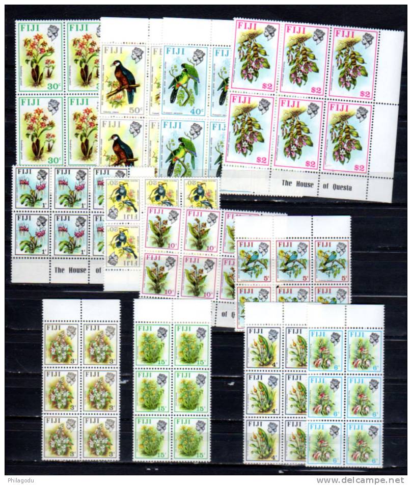 Fidji 1970-72, Oiseaux Et Fleurs, 10 X Yv.283 / 298 Incomplet (gib 435-44, Cote 300£) ** - Palomas, Tórtolas