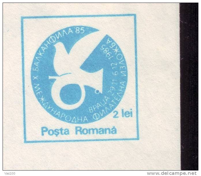 ROMANIA 1985 Cover Stationery Entier Postaux.Peace Dove Symbol,Exhibition Philatelique "Balcamfila X" - Palomas, Tórtolas