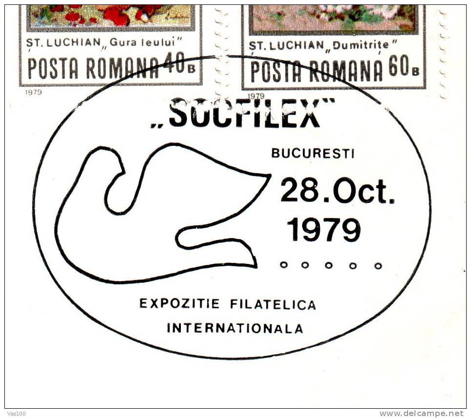 ROMANIA 1979 Cover .Peace Dove Symbol,Exhibition Philatelique "SOCFILEX" Bucharest. - Pigeons & Columbiformes