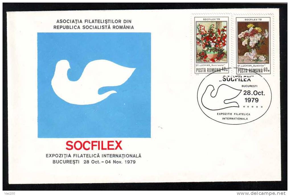 ROMANIA 1979 Cover .Peace Dove Symbol,Exhibition Philatelique "SOCFILEX" Bucharest. - Pigeons & Columbiformes