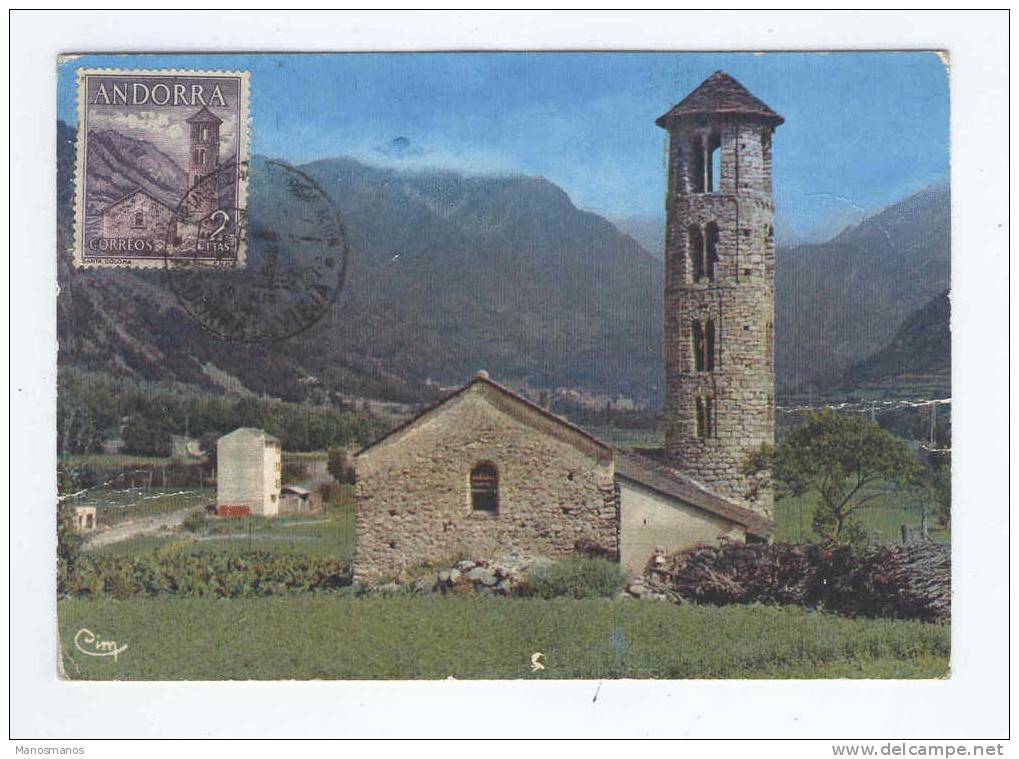 466/15 - ANDORRA Espanol - Carte-Maximum Chapelle Romane Santa Colona Cachet Andorra La Vieja - Lettres & Documents