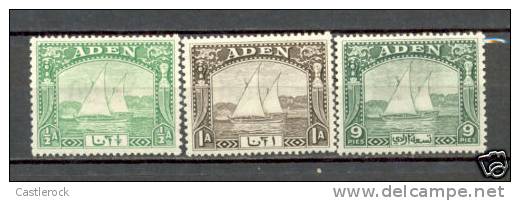 T)1937,ADEN,SCN 1,2,3 DHOW,MINT,PERF.13X11 1/2,SCV 13.50. - Aden (1854-1963)