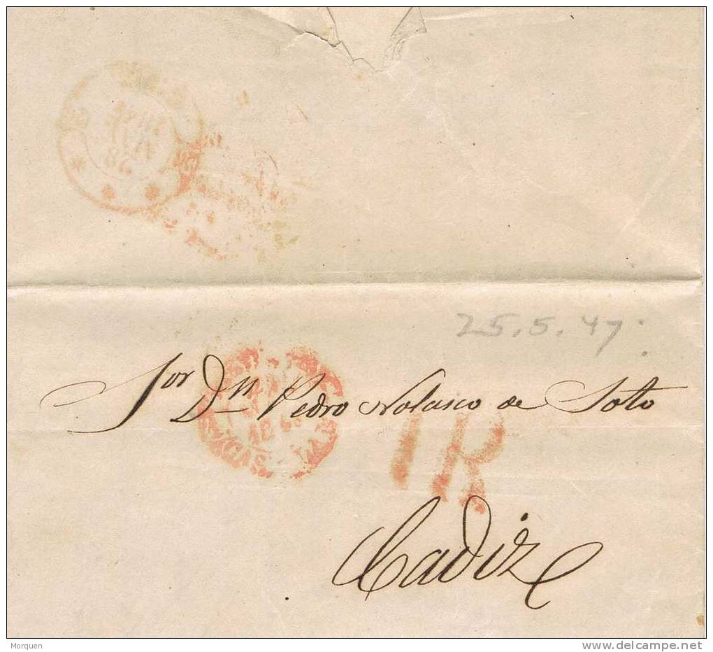 Carta Entera Prefilatelica MADRID A Cadiz 1847. Baeza - ...-1850 Prephilately