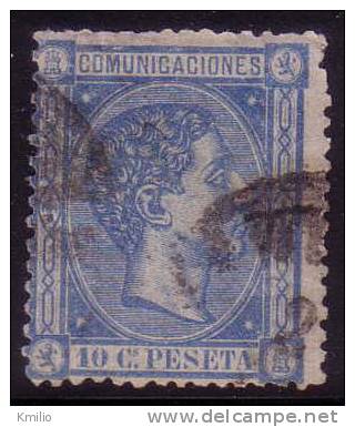 Edifil 164 Alfonso XII 10 Cts Azul 1875 Plancha 16 Usado - Gebruikt