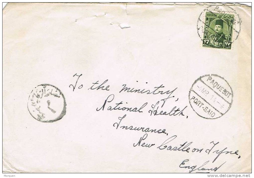Carta PORT SAID (Egipto) 1914. Paquebot Mark, Ship - 1915-1921 Protettorato Britannico