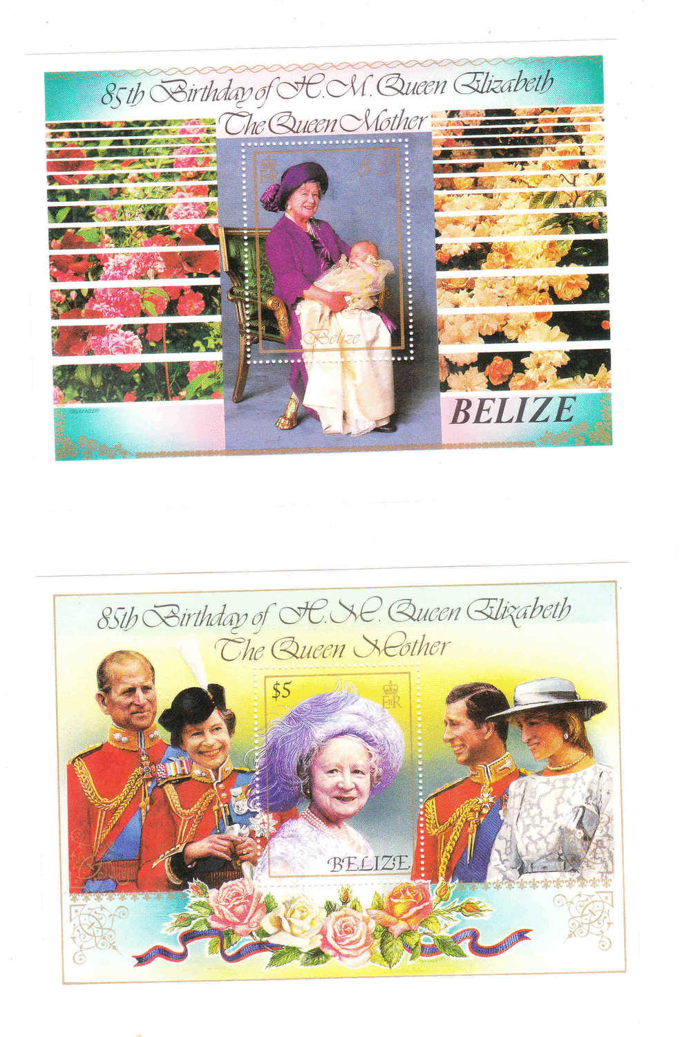 Belize 1985 Queen Mother 85th Birthday 2 S/S MNH - Belize (1973-...)