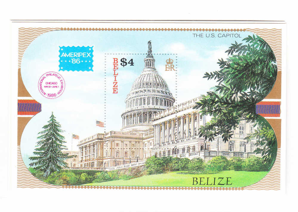 Belize 1986 Ameripex Chicago Stamp Exhbition US Capitol S/S MNH - Belize (1973-...)