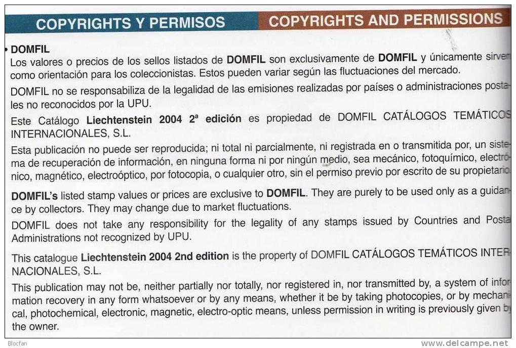 Briefmarken DOMFIL Liechtenstein Katalog 2004 antiquarisch 18€ english topic stamp sheetlet m/s sheet bf catalogue of FL