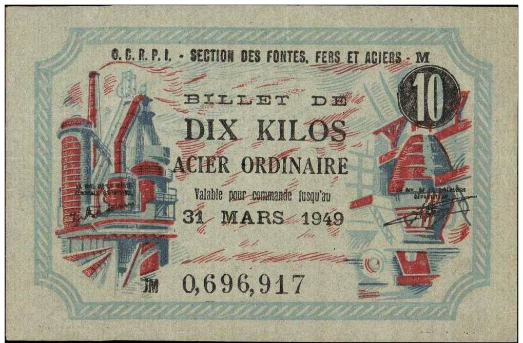 Billet  O.C.R.P.I De Dix Kilos D´acier Ordinaire - Bons & Nécessité