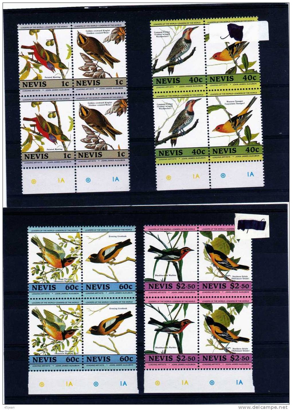 Nevis: 1985 Très Belle Série Oiseau En Bloc De 4 N** Pour Les 200 Ans De J.J Audubon - Collections, Lots & Séries