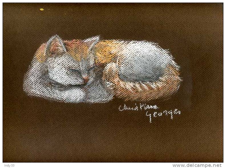 - CHEOPS ENDORMI . PASTEL SEC DE CHRISTINE GEORGES . CONTRE-SIGNE AU DOS - Pastels