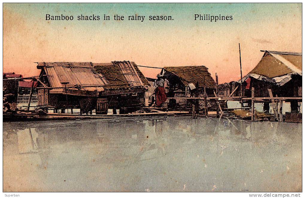 PHILIPPINES : BAMBOO SHACKS IN THE RAINY SEASON - CAMERA SUPPLY COMPANY - MANILA (e-625) - Philippines