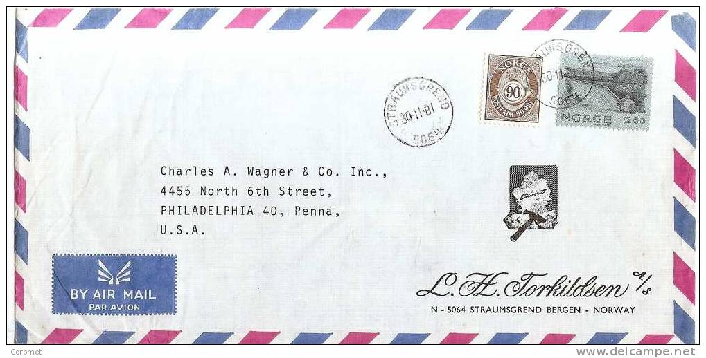 NORWAY - VF 1981 COVER From STRAUMSGREND To PHILADELPHIA - Covers & Documents