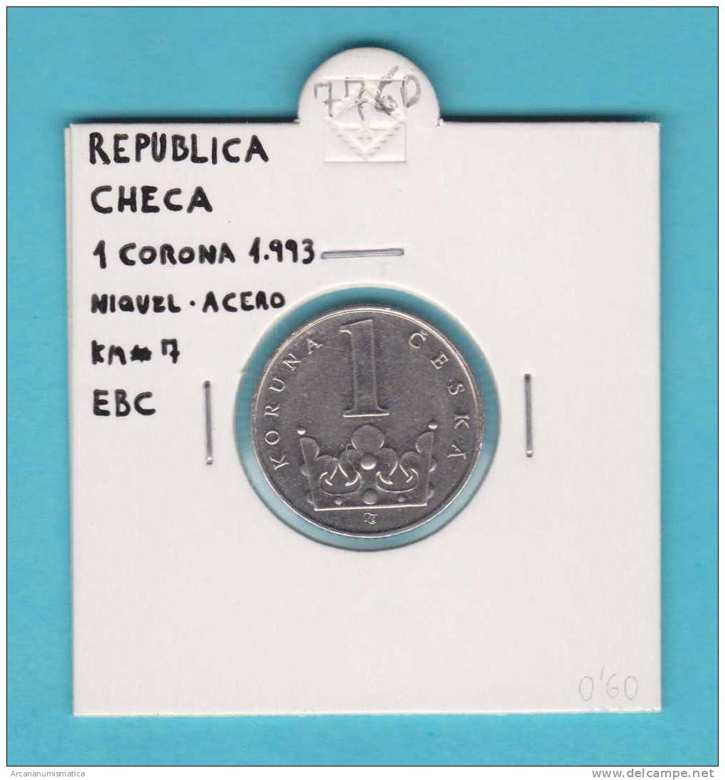 REPUBLICA  CHECA  1 CORONA   1.993    NIQUEL-ACERO    KM#7  EBC/XF     DL-7760 - Repubblica Ceca